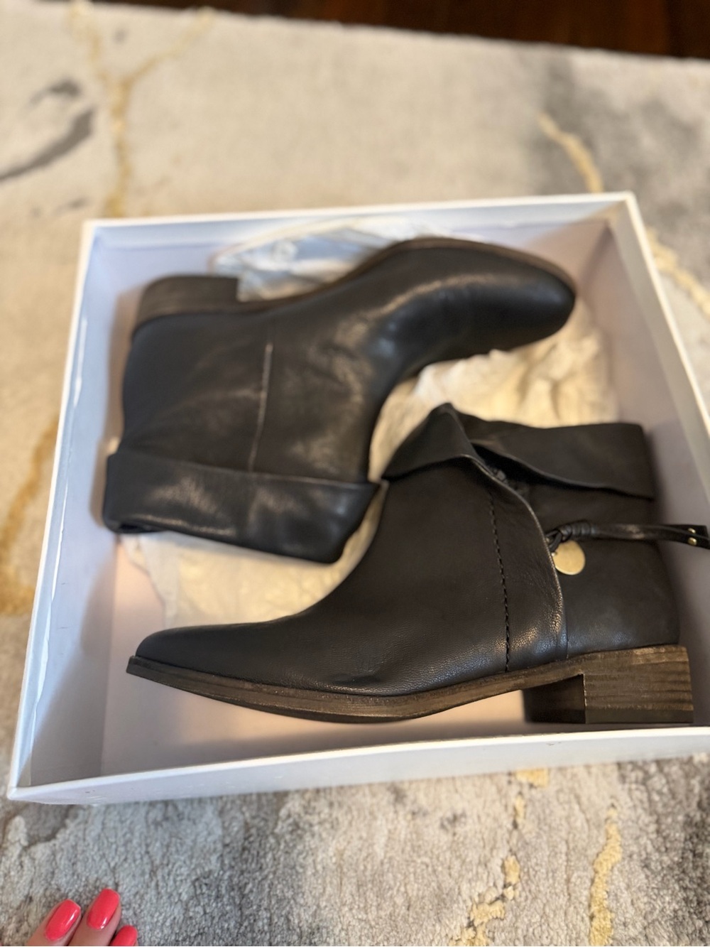 See By Chloe Black Leather Fold-Over Ankle Booties with Side Tab